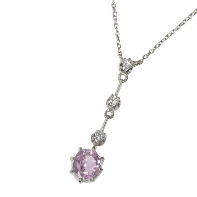 Vintage 1950's diamond pendant with natural untreated pink sapphire by Artista Desconocido