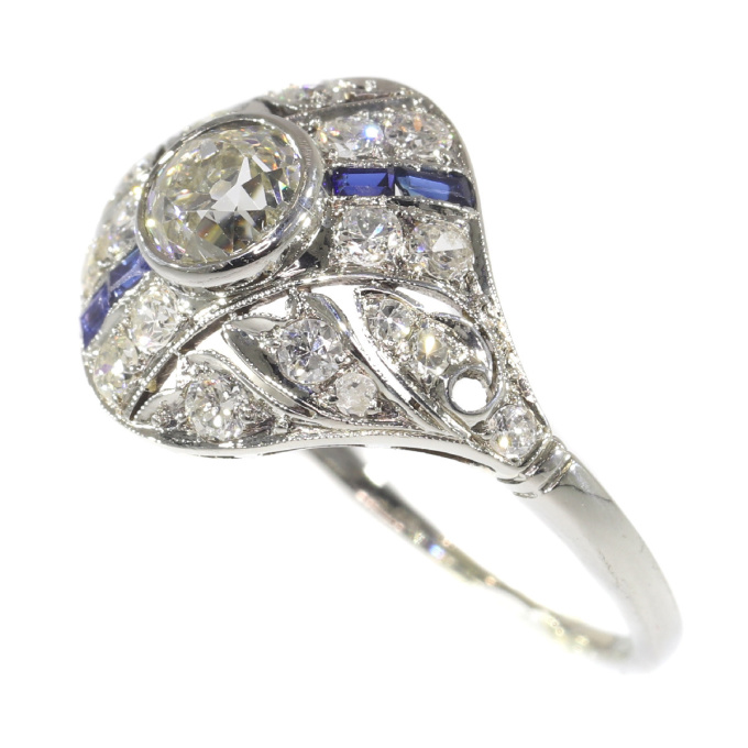 Original Vintage Art Deco ring white gold diamonds and sapphires by Unknown artist
