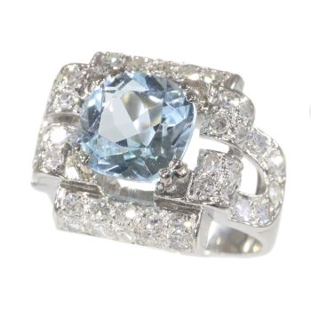 Vintage Fifties Art Deco diamond and blue topaz ring by Unknown artist