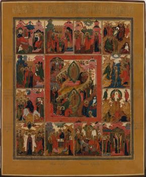 No 3 Palech Icon of the Anastasis and the Twelve Main Feasts by Unknown artist