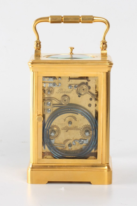 A French gilt brass quarter striking alarm carriage clock, circa 1890 by Artista Sconosciuto