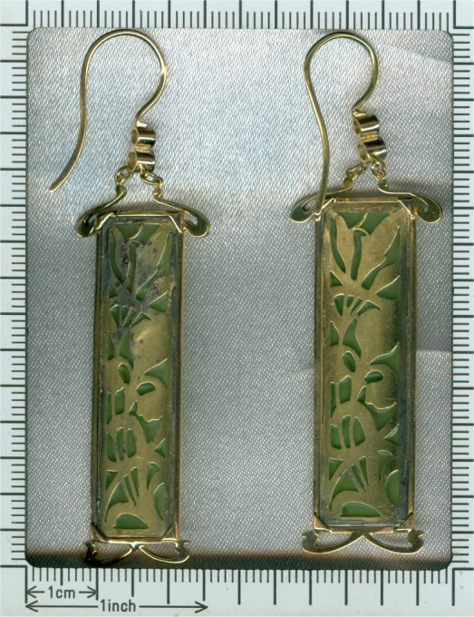 Plique ajour enamel Art Nouveau stained glass window earrings emaille a fenetre by Unknown Artist