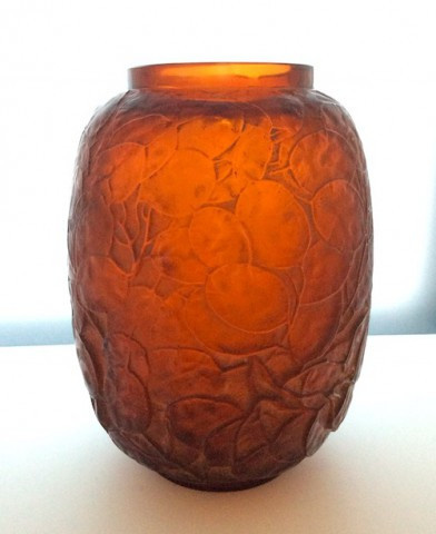 A great early deep amber red ‘Monnaie du Pape’ vase by René Lalique