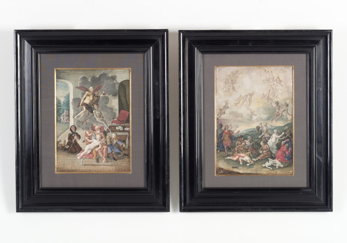 Two German Gouache Paintings by Unbekannter Künstler