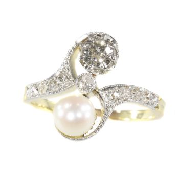 Belle Epoque diamond and pearl engagement ring model toi et moi by Unknown Artist