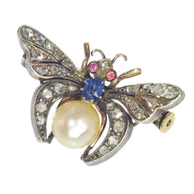 Vintage antique diamond and pearl insect brooch by Unbekannter Künstler