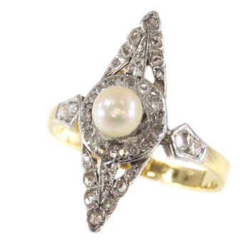 Late Victorian rose cut diamonds ring with pearl by Unknown Artist