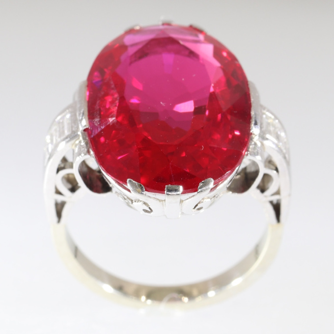 French Art Deco large Verneuil ruby and diamond engagement ring by Unknown artist