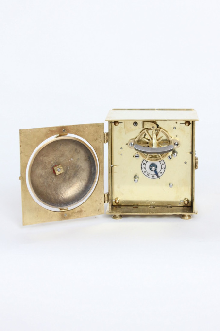 A rare and small German brass travel alarm clock with travel case, circa 1770 by Unbekannter Künstler