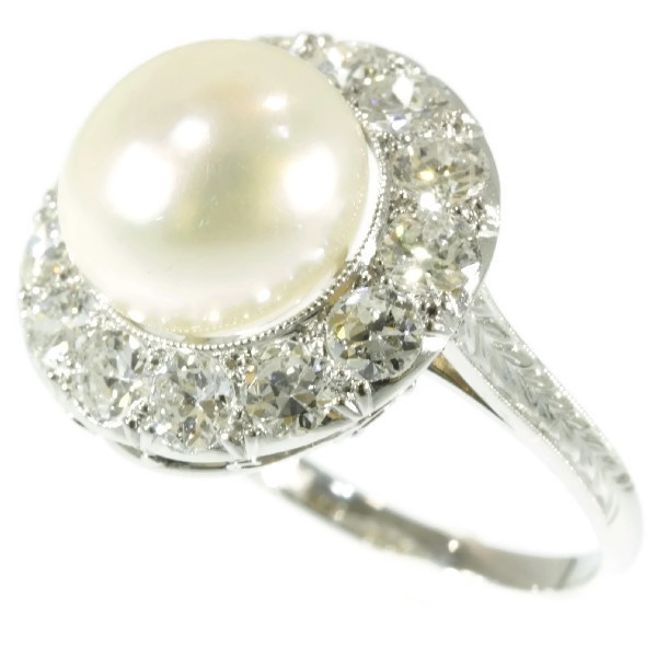Diamond and pearl platinum estate engagement ring by Unknown Artist