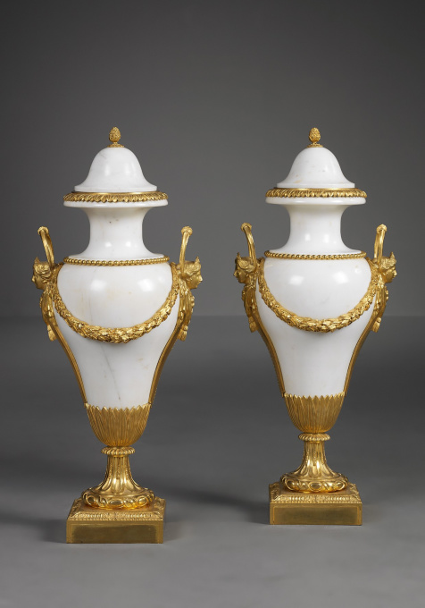 Pair of French Louis XVI Ormolu Mounted Marble Vases by Artiste Inconnu