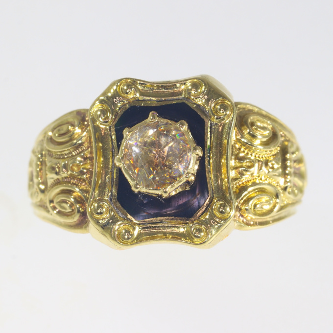 Antique early Victorian diamond ring with black enamel by Unknown Artist