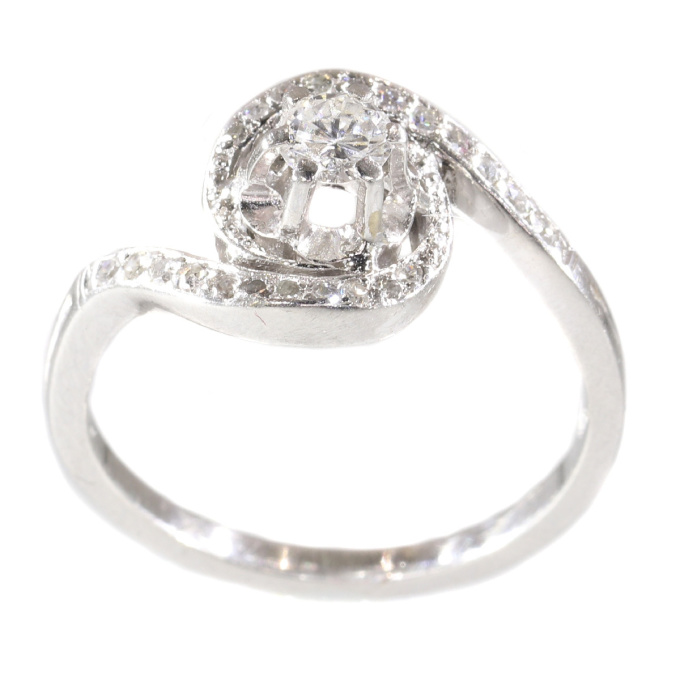 Estate platinum diamond engagement ring a so called tourbillion or twister by Artista Sconosciuto