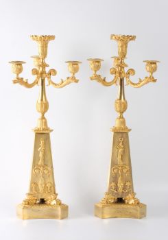 A pair of large French Empire Ormolu 4-light candelabra, circa 1810 by Unknown Artist