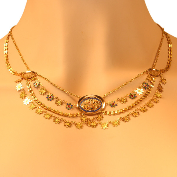 French antique gold necklace with enamel so-called collier d'esclave by Artista Sconosciuto