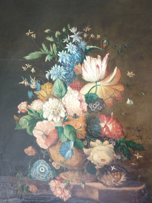 Antique Dutch still life flowers in vase by Johannes van Dreght
