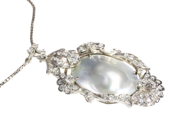 Vintage Fifties diamond and pearl pendant necklace by Onbekende Kunstenaar