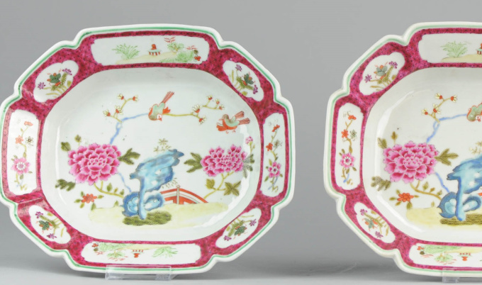 Unusual pair of large Famille Rose serving dishes, (1711-1796) by Artiste Inconnu