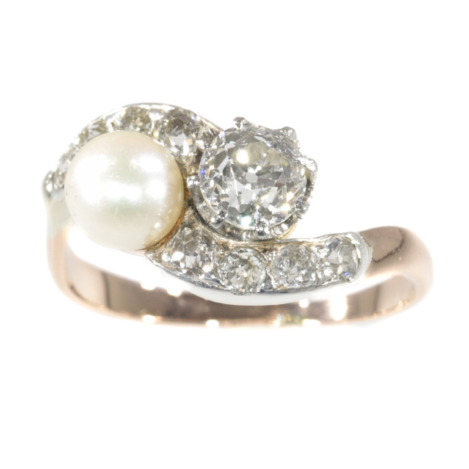Victorian diamond and pearl engagement ring so-called romantic Toi et Moi by Unknown Artist