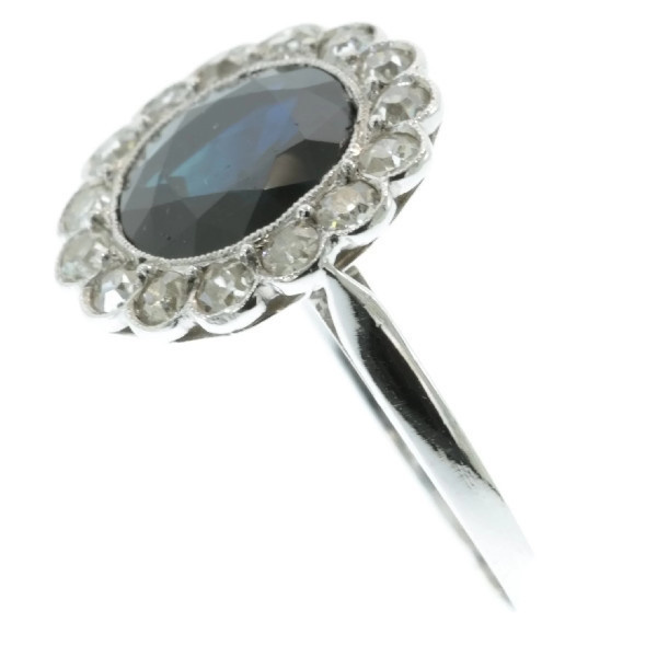 Platinum art deco diamond sapphire engagement ring by Artiste Inconnu