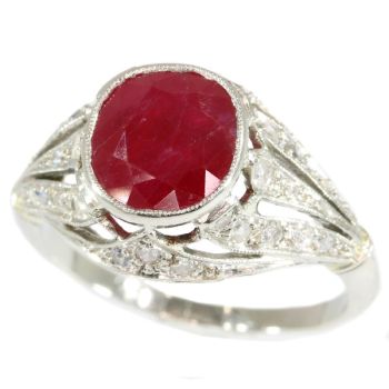 French Art Deco diamond engagement ring with big Burmese ruby by Unknown Artist