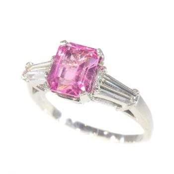 Vintage rubelite and diamond platinum engagement ring by Unknown artist