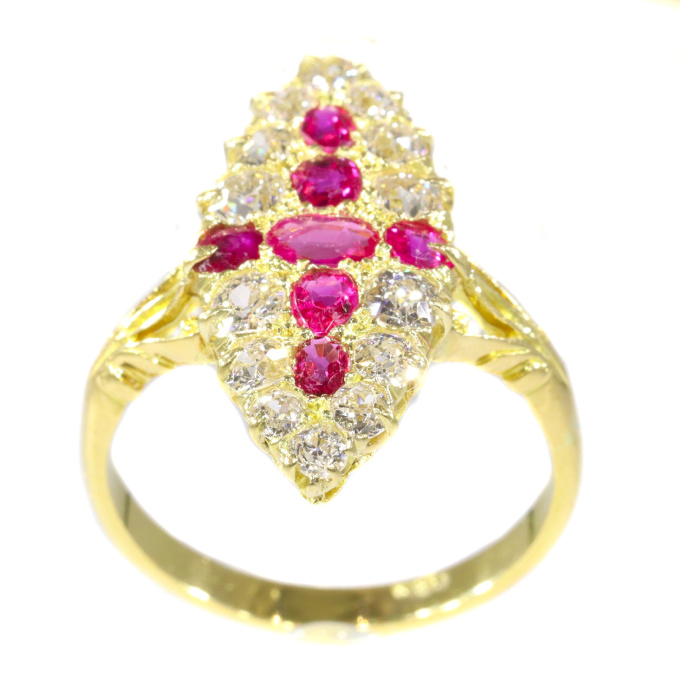 Antique Victorian gold ring set with old brilliant cut diamonds and rubies sold by Simons Jewellers The Hague & Amsterdam by Artista Sconosciuto