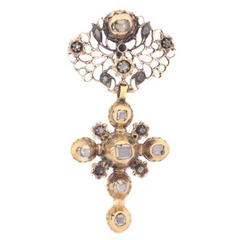 Solid gold mid 18th century cross with table cut rose cut diamonds by Unknown Artist