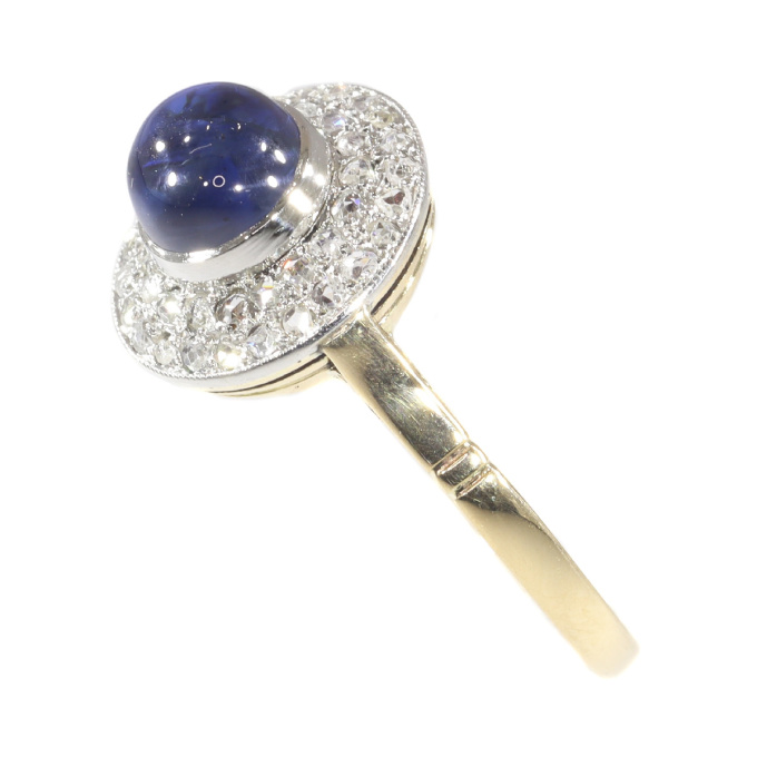 Vintage Art Deco diamond and high domed cabochon sapphire ring by Artiste Inconnu