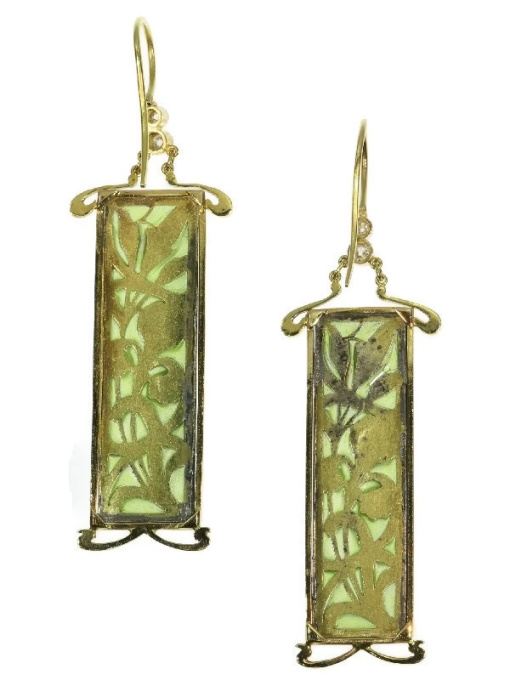 Plique ajour enamel Art Nouveau stained glass window earrings emaille a fenetre by Unknown Artist