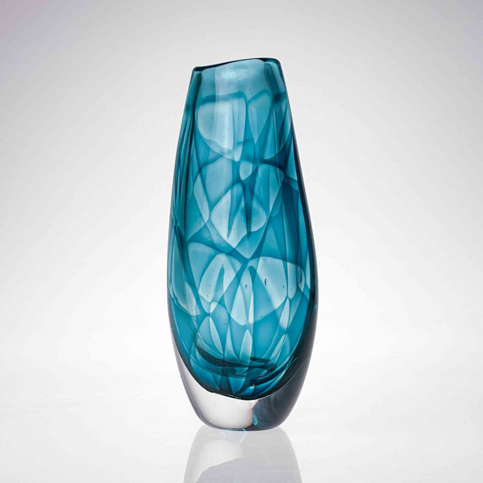 Turquoise and clear glass art-object "Colora", model LH 1674 - Kosta Glasbruk, Sweden 1960's by Vicke Lindstrand