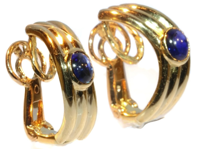 Vintage earclips signed Boucheron set with cabochon sapphires by Boucheron