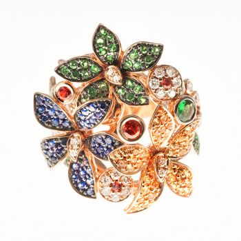 Flower ring with sapphires and diamonds by Artista Desconocido