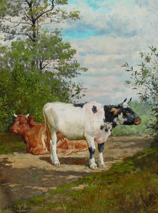 Resting cows by Johannes Hubertus Leonardus De Haas