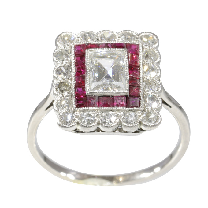 Vintage 1930's Art Deco diamond and ruby engagement ring by Artista Sconosciuto