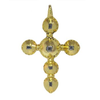 Baroque antique gold cross with foil set rose cut table cut diamonds by Artiste Inconnu