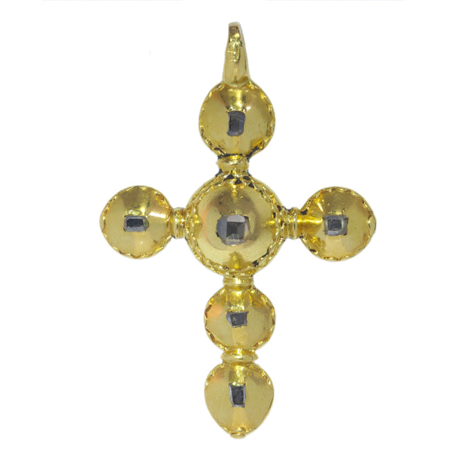 Baroque antique gold cross with foil set rose cut table cut diamonds by Artiste Inconnu