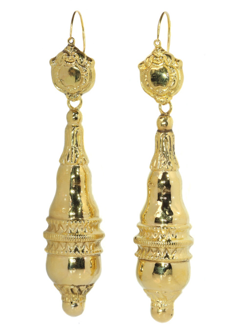Antique mid-Victorian gold earrings long pendant by Artiste Inconnu