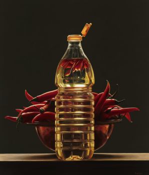 Plastic bottle with oil  by Heidi von Faber