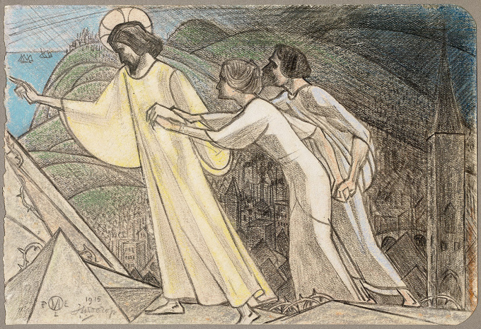 Christ leading the souls past sharp rocks by Jan Toorop