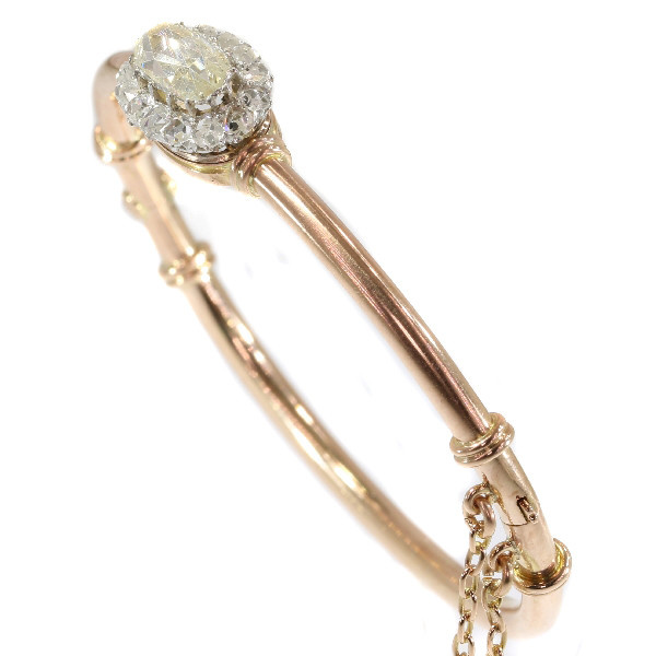 Elegant antique Victorian rose cut diamond bangle red gold by Onbekende Kunstenaar