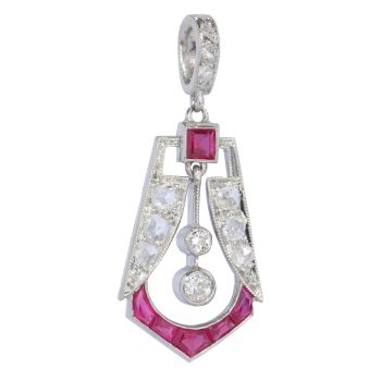 Vintage platinum Art Deco diamond and ruby pendant by Artista Desconocido