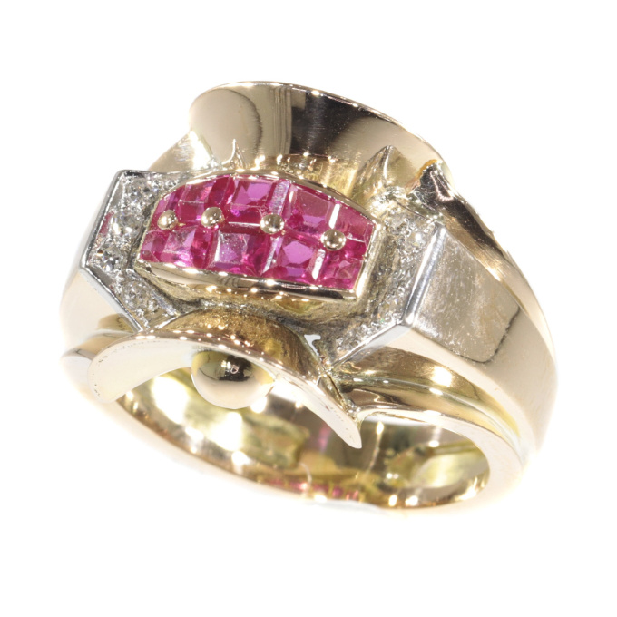 Original Vintage Retro ring with rubies and diamonds by Artiste Inconnu