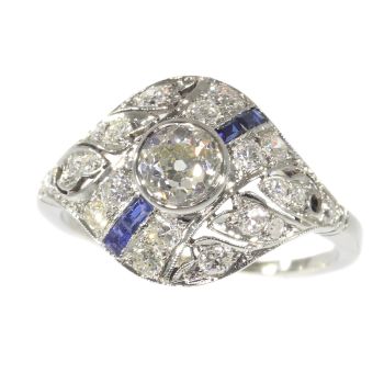 Original Vintage Art Deco ring white gold diamonds and sapphires by Unknown Artist
