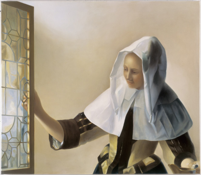 'Woman with white Headdress’ after Vermeer by Mary Alacoque Waters