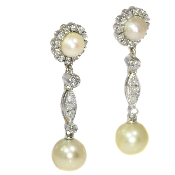 Vintage diamond and pearl ear drops by Onbekende Kunstenaar