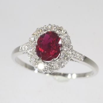 Vintage 1950's platinum ruby diamond engagement ring by Unknown Artist