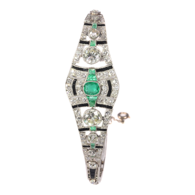 Original vintage Art Deco diamond onyx and emerald bracelet by Unknown Artist