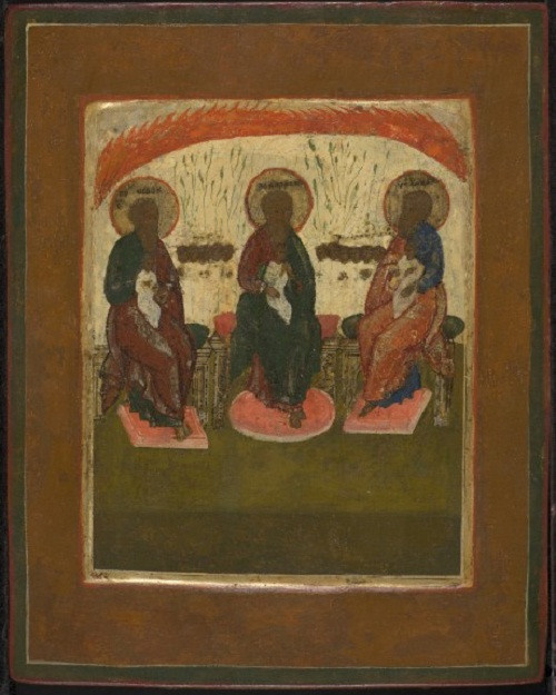 Russian miniature icon: The Arch fathers Abraham, Isaac and Jacob by Artista Sconosciuto