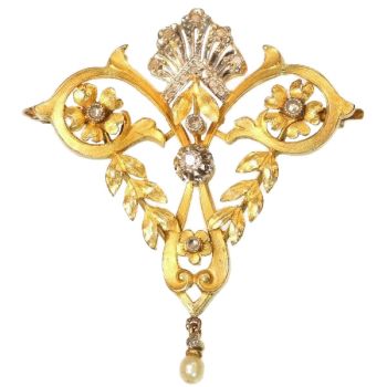 Late Victorian Belle Epoque gold diamond pendant brooch by Unknown Artist